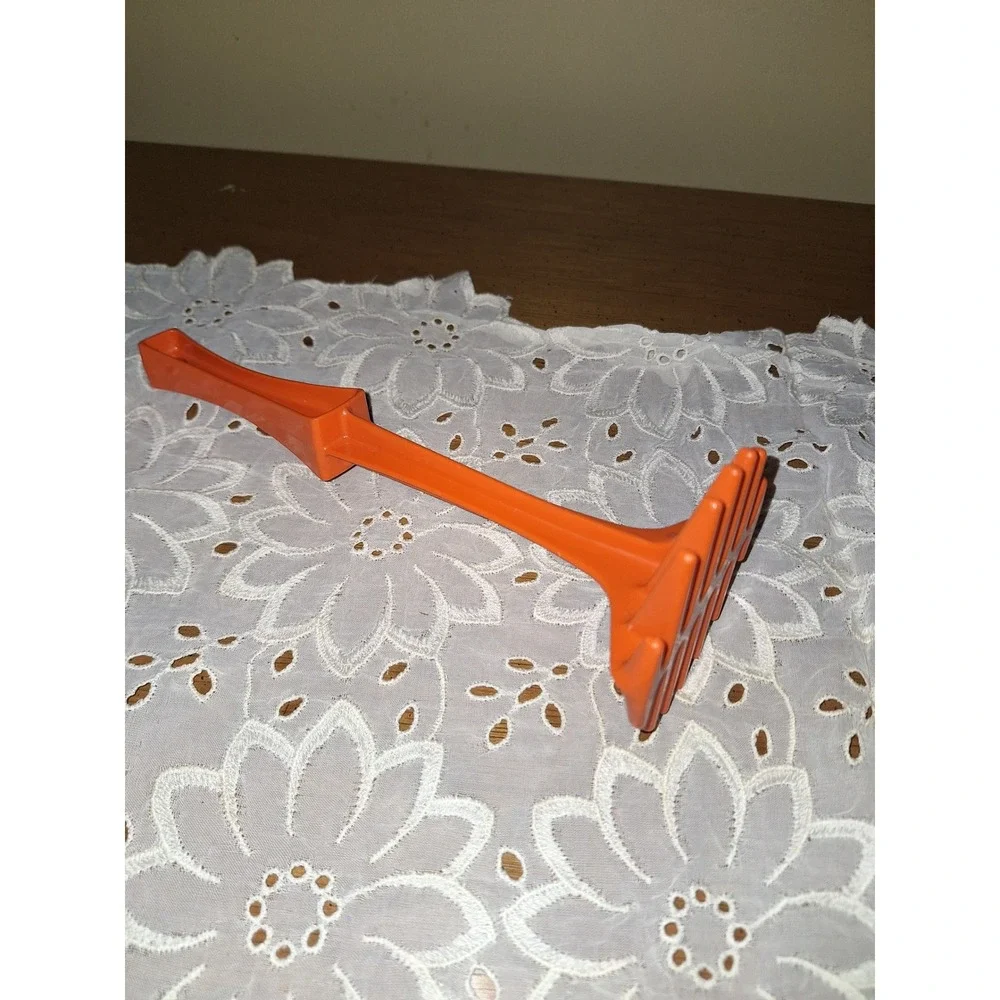Vintage Tupperware Orange Plastic Potato Masher Fruit Masher Made in USA MCM